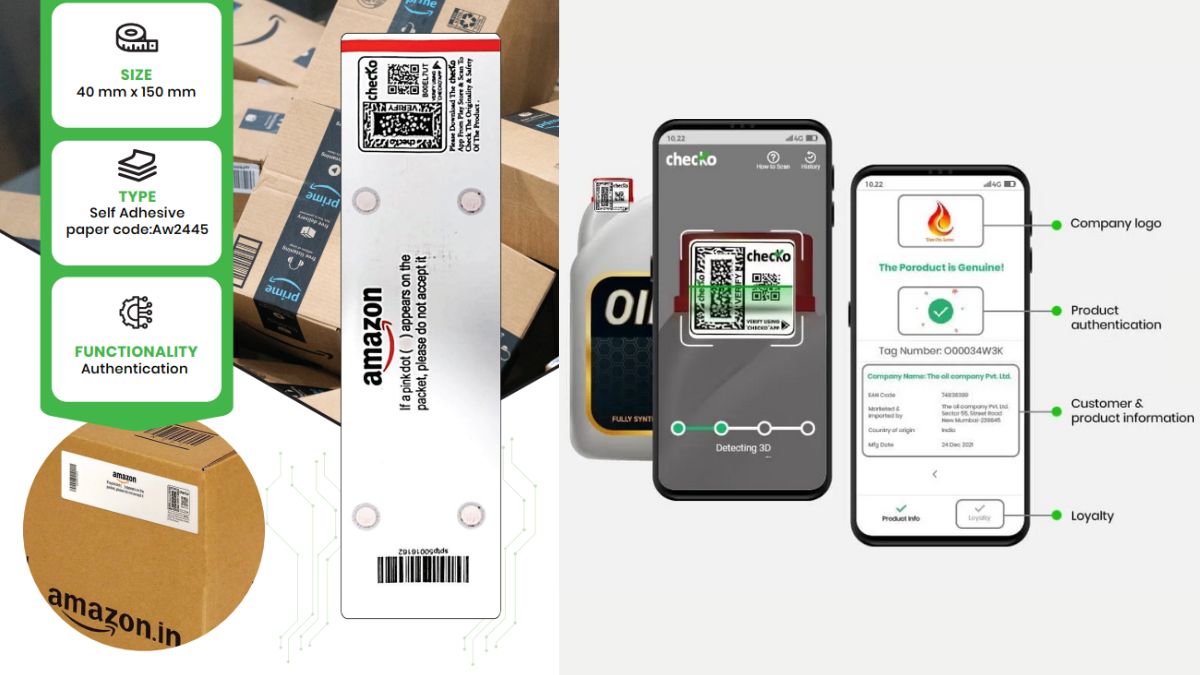 The Checko tag can be applied to the box or the actual product