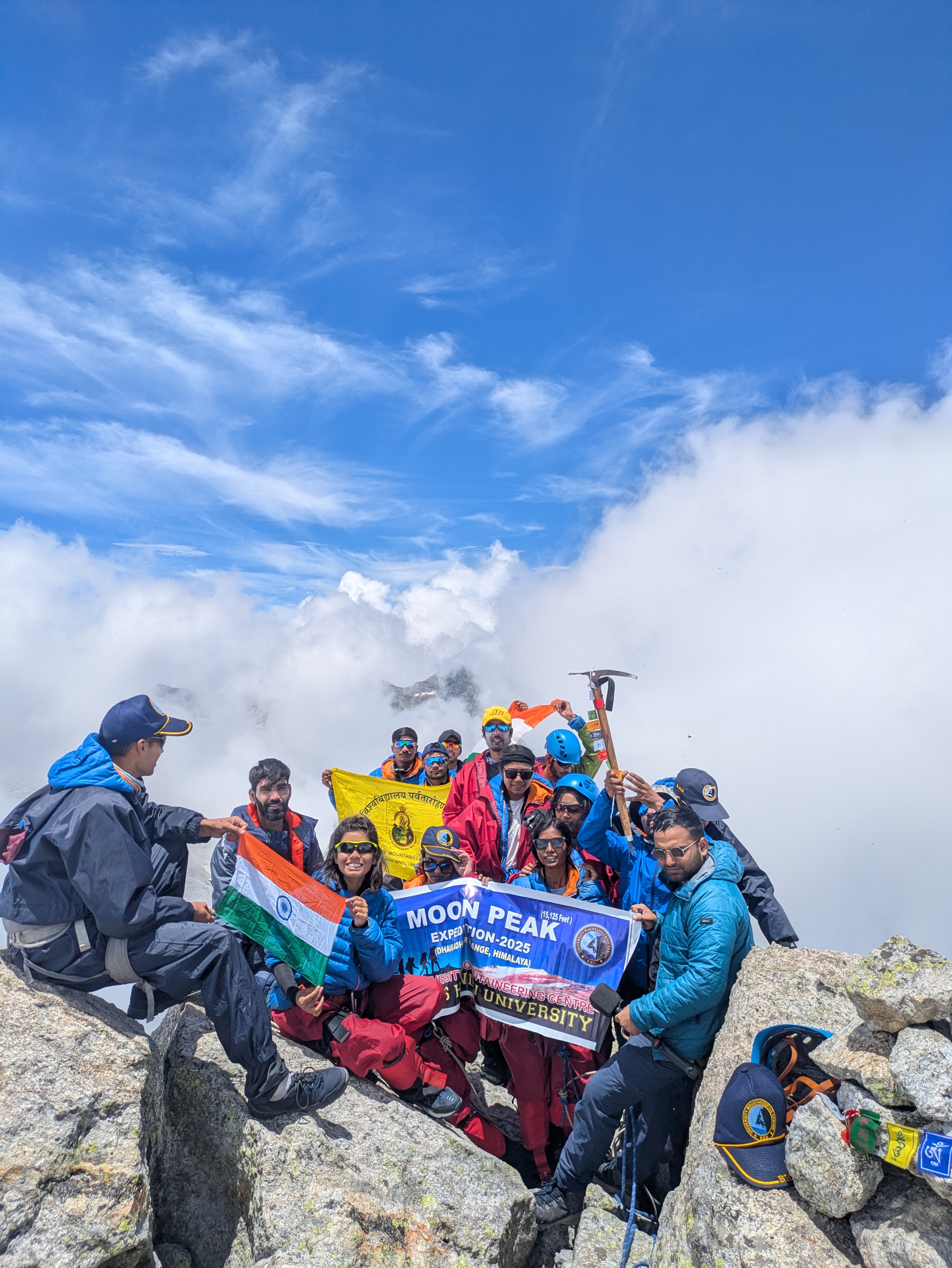 Tricolor hoisted on Moon Peak.