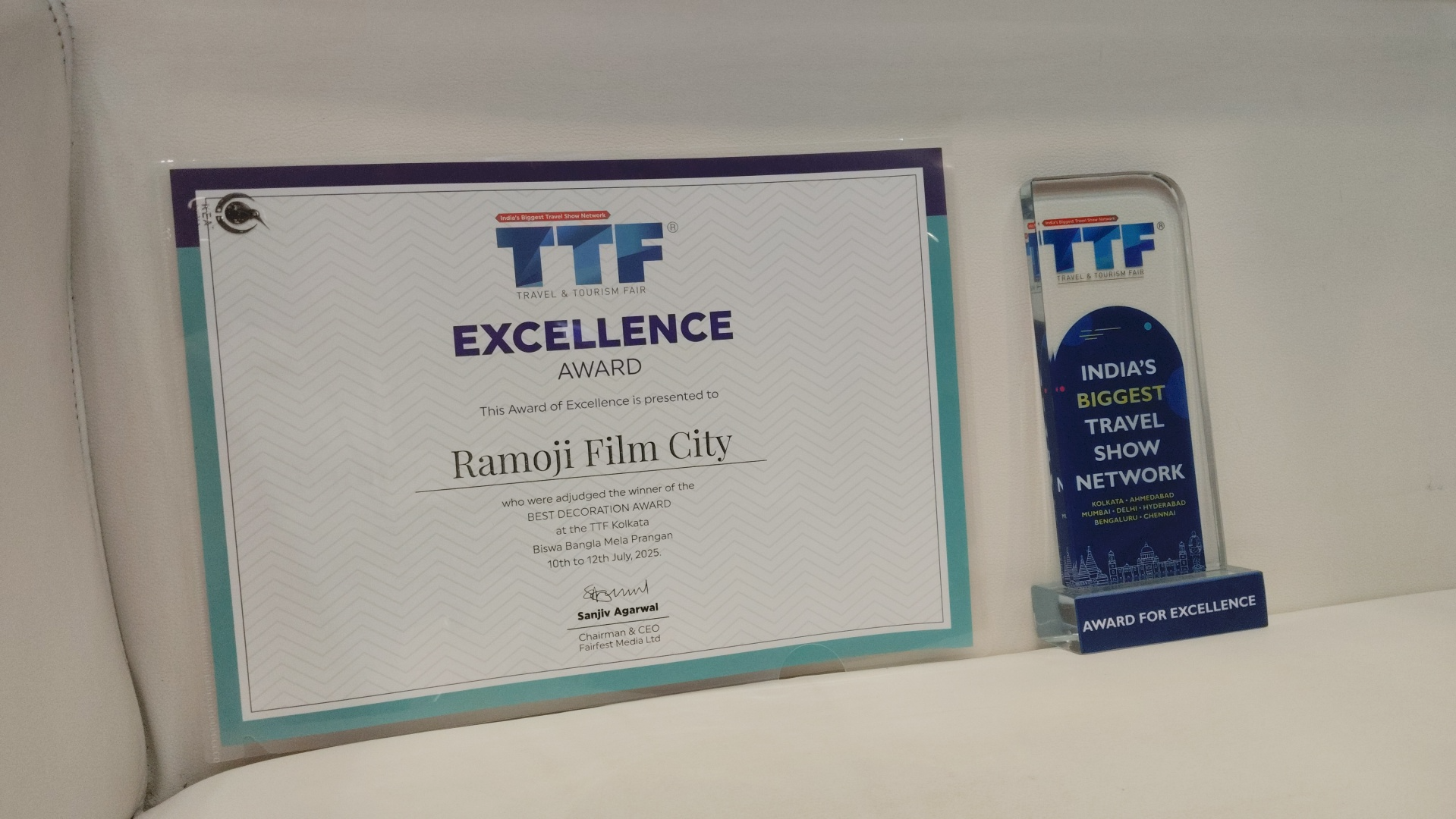 The award presented to Ramoji Film City