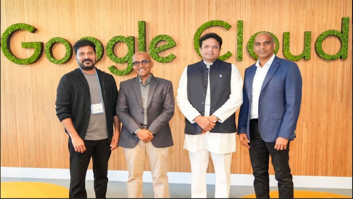 Telangana Chief Minister A Revanth Reddy (far left) and team at Google Headquarters in California.