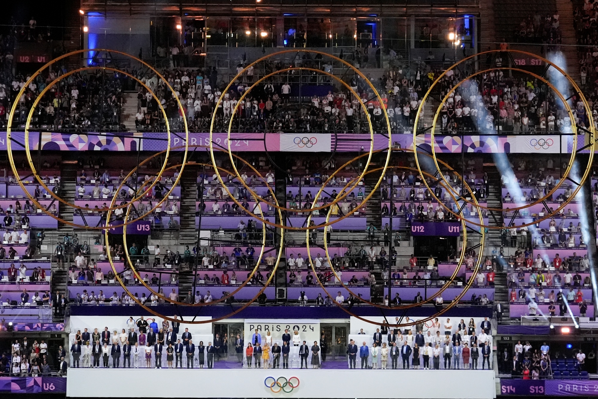 The audience watches during the 2024 Summer Olympics closing ceremony at the Stade de France, Sunday, Aug. 11, 2024, in Saint-Denis, France.