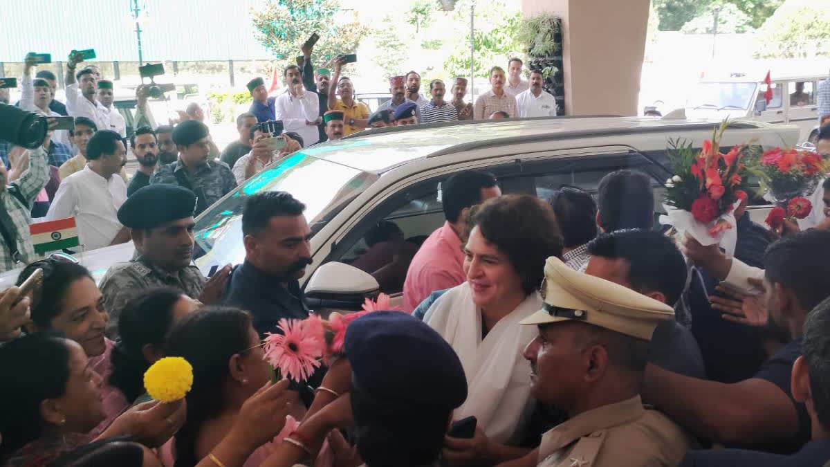 Priyanka Gandhi arrives in Kullu to visit flood-affected areas