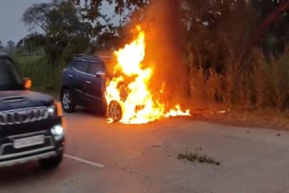 Burning Car In Dhamtari