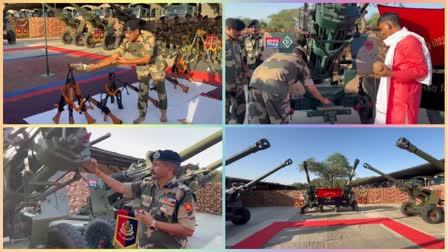 Collage showing BSF performing weapon worship on Dussehra