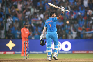 KL Rahul celebrates his ton against the Netherlands in Bengaluru on Sunday