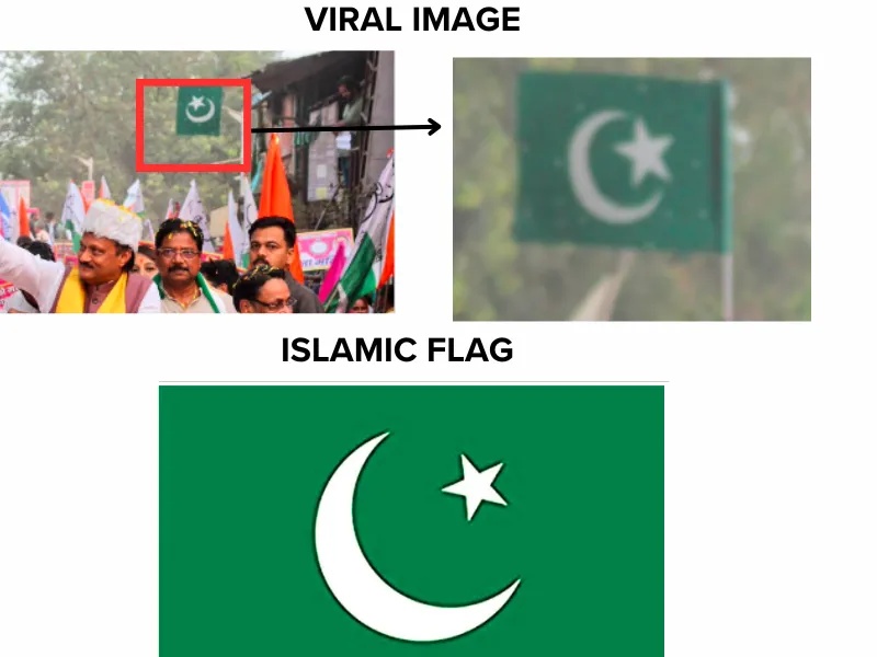 Screenshot of the viral image highlighting the green flag and the Islamic flag.