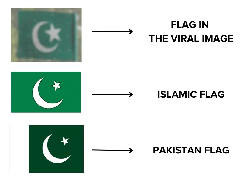 Comparison of the image of the flag in the viral image, the Islamic flag with the Pakistani flag.