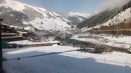 Fresh snowfall at Sonamarag in central Kashmir's Ganderbal. The fresh snowfall at higher reaches and rain in plains has ended dry spell