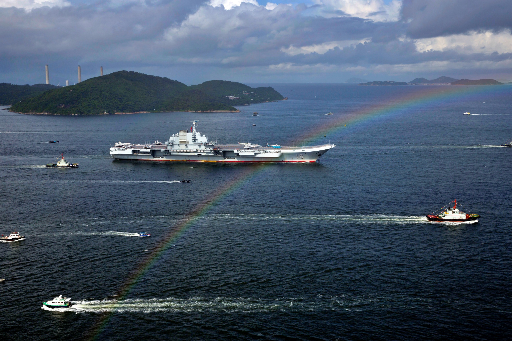 The Liaoning, China's first conventionally powered aircraft carrier, sails into Hong Kong for port call, on July 7, 2017.