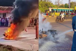 Bike Catches Fire at Petrol Bunk in Jeedimetla