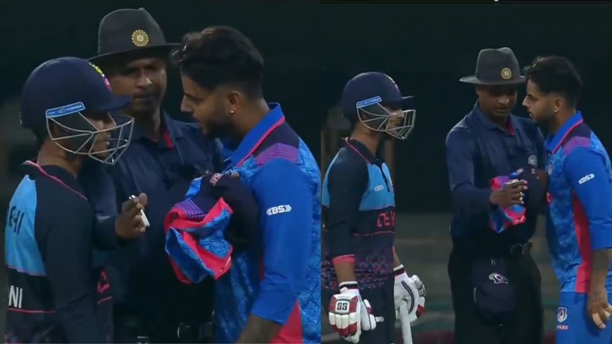 AYUSH BADONI NITISH RANA FIGHT  SYED MUSHTAQ ALI QUARTER FINAL  CRICKETERS FIGHT VIDEO  ಸೈಯದ್​ ಮುಷ್ತಾಕ್​ ಅಲಿ ಟ್ರೋಫಿ