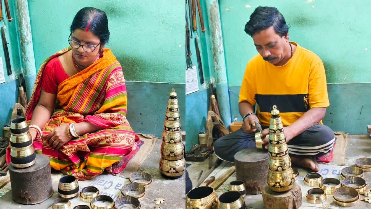 Rumpa Karmakar and Bholanath Karmakar engaged in making Sher Pai