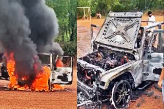 new Thar jeep got fire  reels creation Thar got fire  Kasargod Kumbala  ഥാർ ജീപ്പിന് തീപിടിച്ചു