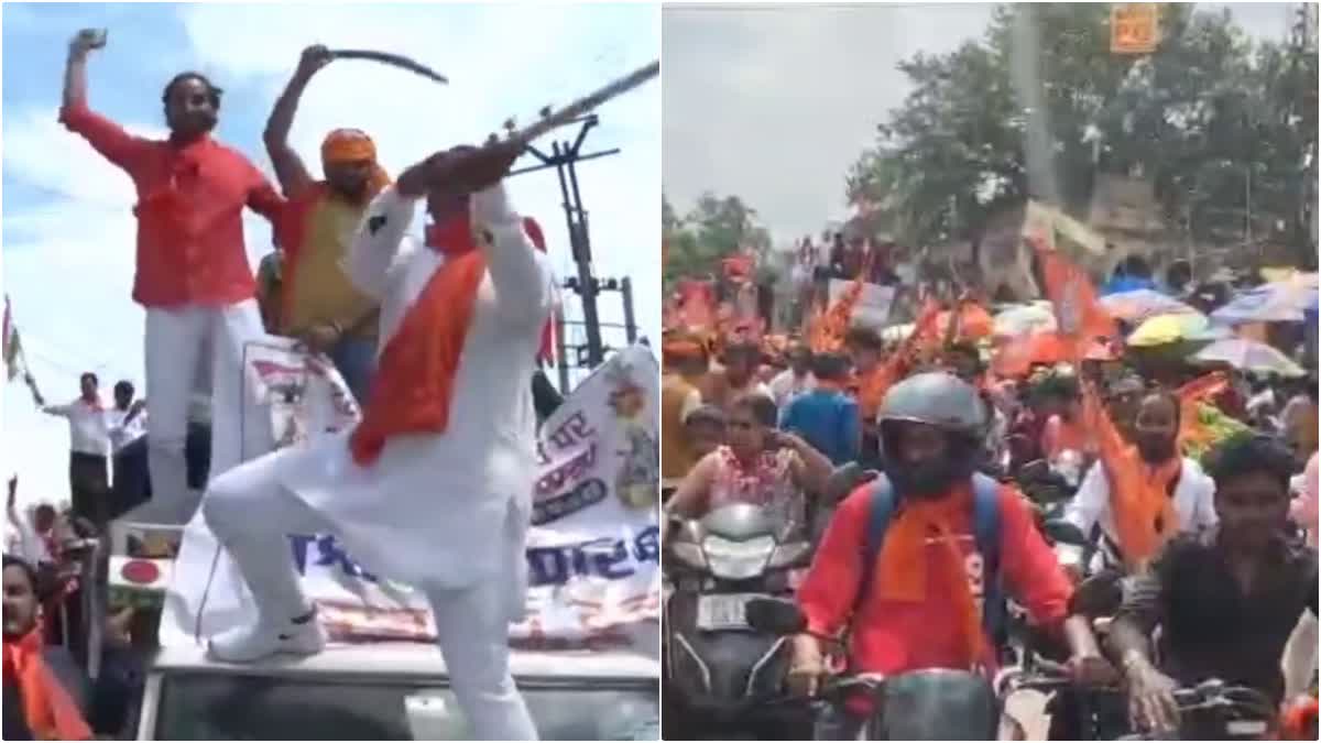 Procession of saffron bearers in Gurugram Sadar Bazar