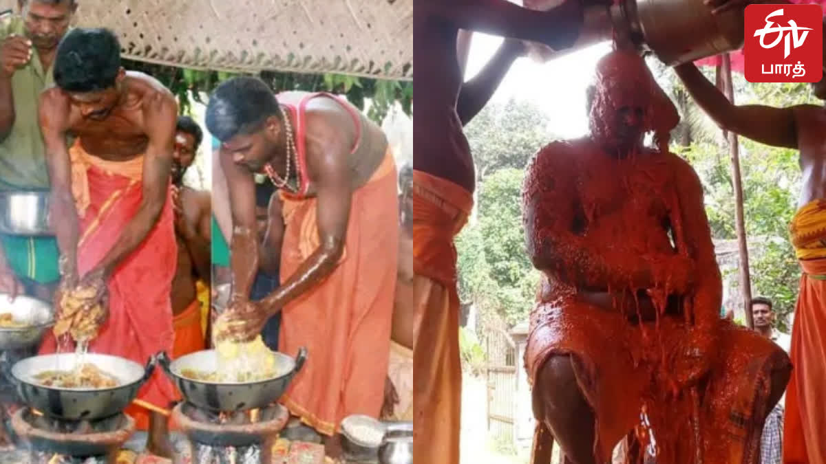 devotees took the vada from pan of boiling oil with their bare hands near villupuram