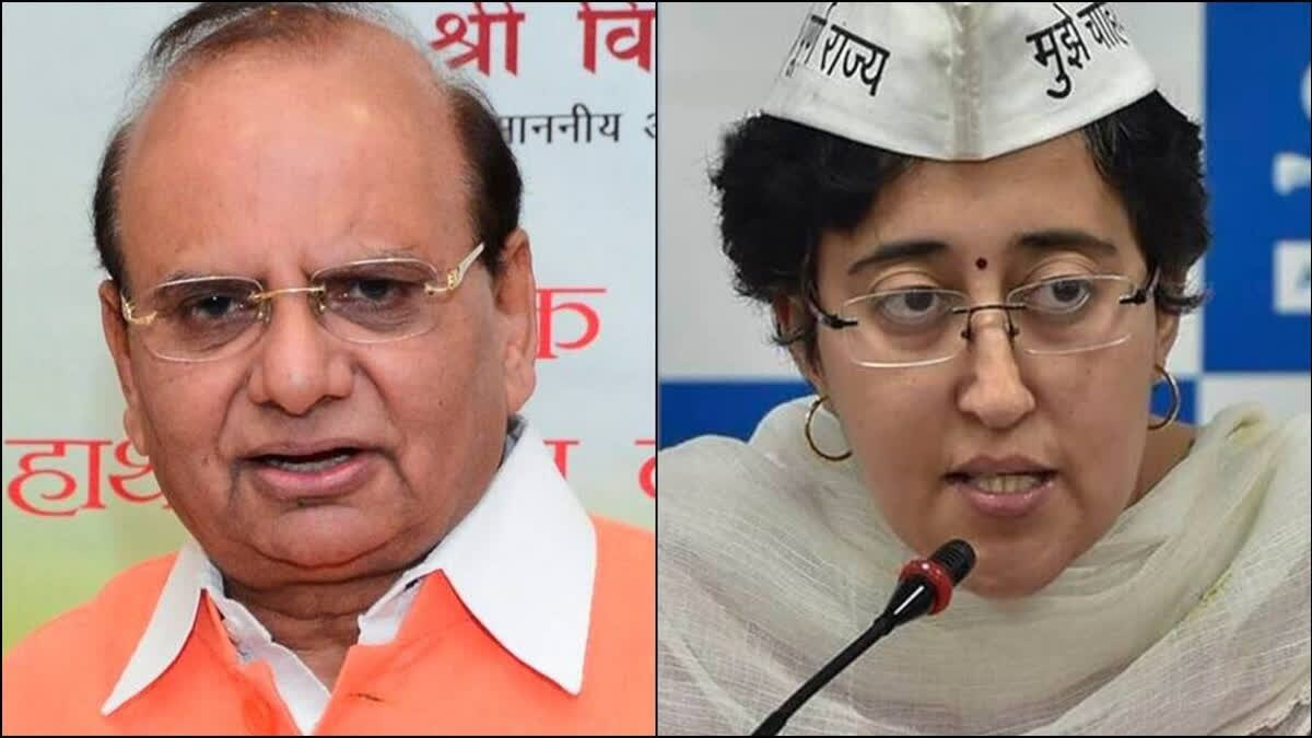 Delhi LG VK Saxena and (right) Delhi power min Atishi