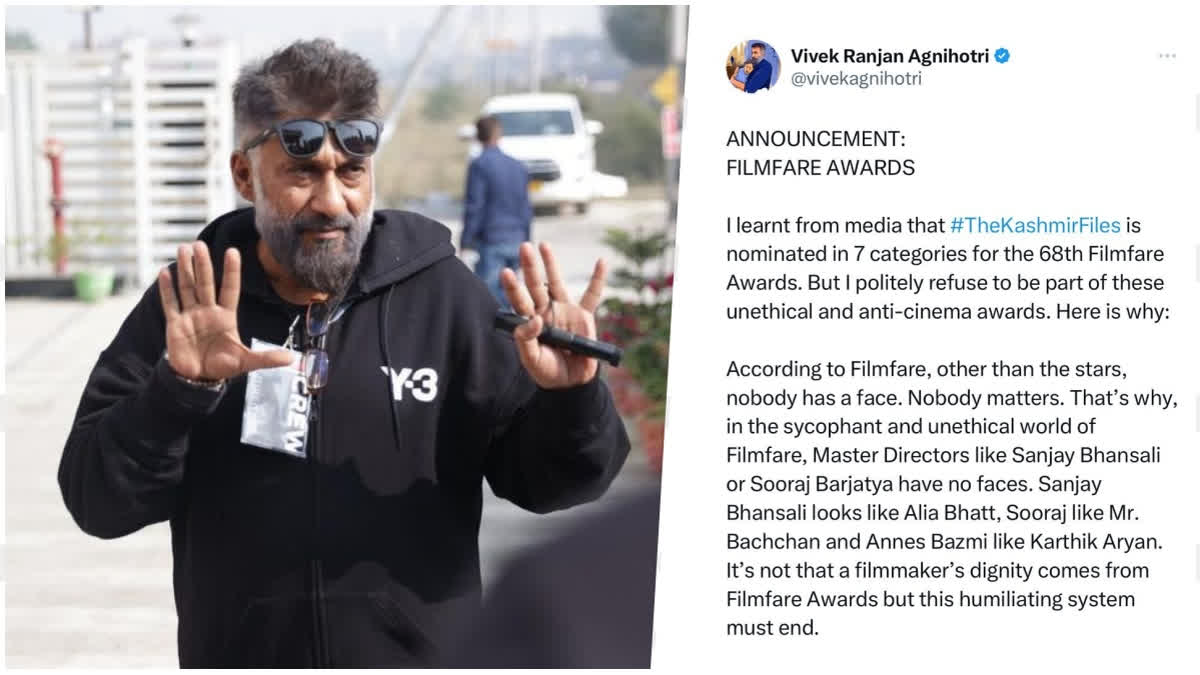 Vivek Agnihotri calls Filmfare Awards 'unethical and anti-cinema,' marks his dissent with a long note