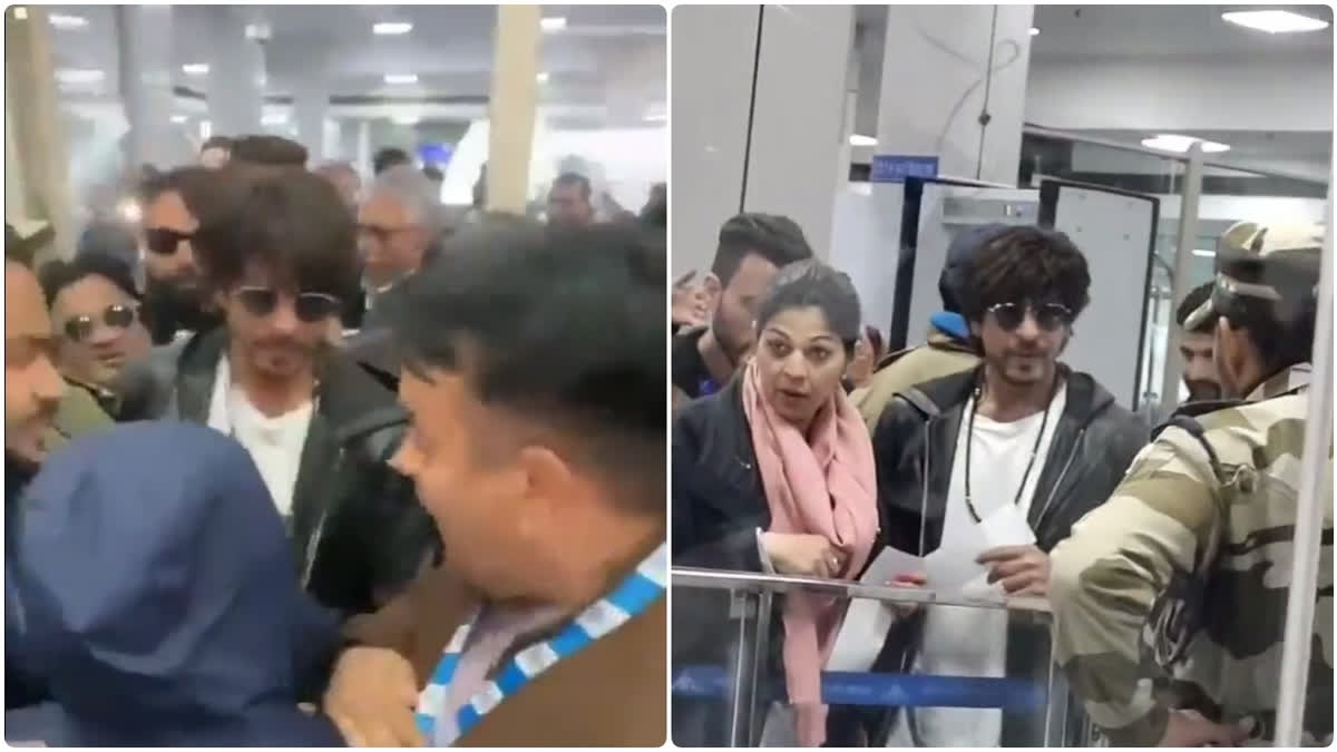 Shah Rukh Khan  Shah Rukh Khan at Srinagar airport  Bollywood  ShahRukhKhan  Dunki  Rajkumar Hirani  Taapsee Pannu  Vicky Kaushal  ഷാരൂഖ് ഖാൻ  ഡുങ്കി  ഷാരൂഖ്  ഷാരൂഖ് ഖാനെ വളഞ്ഞ് ആരാധകർ  ശ്രീനഗർ എയർപോർട്ട് ഷാരൂഖ് ഖാൻ