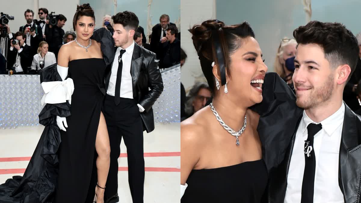 Priyanka Chopra and Nick Jonas twin in black Valentino ensembles  മെറ്റ് ഗാലയിൽ തരംഗമായി പ്രിയങ്ക ചോപ്ര  Priyanka Chopra and Nick Jonas Met Gala look  met gala 2023  Priyanka Chopra and Nick Jonas  black Valentino ensembles  കറുത്ത ലെതർ ജാക്കറ്റിൽ നിക്ക് ജൊനാസ്  ഫാഷന്‍റെ ഏറ്റവും വലിയ രാത്രി  മെറ്റ് ഗാല 2023