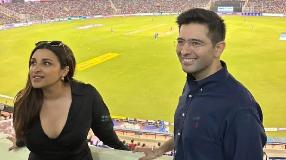 Parineeti Chopra, Raghav Chadha twin in black at Mohali stadium; crowd goes gaga over the couple