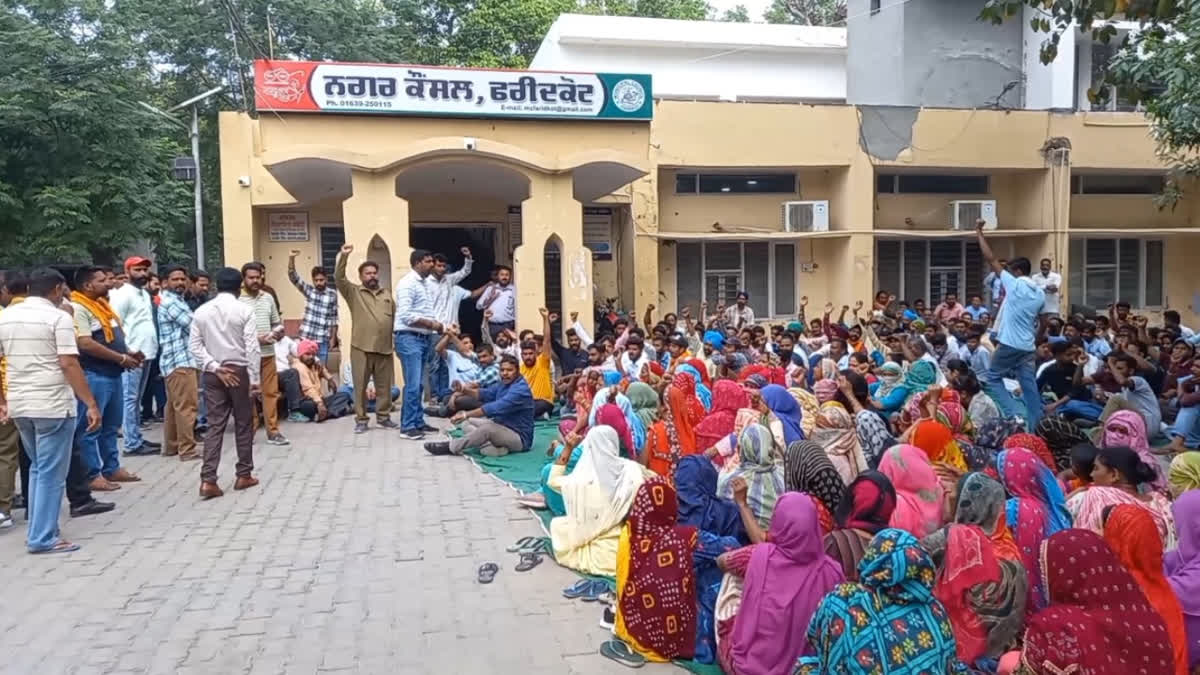 Due to non-payment of salaries for several months, the sanitation workers staged a sit-in outside the Faridkot Municipal Council office