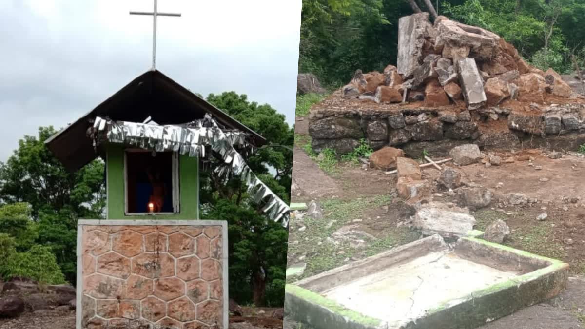 Wild Elephant attack Chapel  Wild Elephant attack Chapel in Peringalkuthu  Wild Elephant attack  Wild Elephant  Wild Elephant herd  Athirappilly  കാട്ടാനക്കൂട്ടം കപ്പേള തകര്‍ത്തു  കപ്പേള തകര്‍ത്തു  കാട്ടാനക്കൂട്ടം  കാട്ടാന ആക്രമണങ്ങള്‍  ആക്രമണങ്ങള്‍  കപ്പേള  തൃശൂര്‍  അതിരപ്പിള്ളി