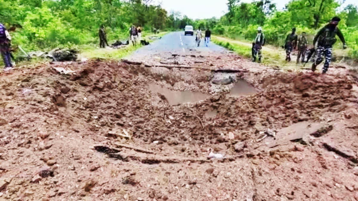A large crater was formed at Dantewada blast site