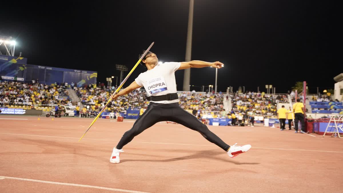 Neeraj Chopra wins Doha Diamond League title  Neeraj Chopra wins Doha Diamond League  Doha Diamond League  നീരജ് ചോപ്ര  ദോഹ ഡയമണ്ട് ലീഗ് 2023  ദോഹ ഡയമണ്ട് ലീഗ്  നീരജ് ചോപ്ര ജാവലിൻ ത്രോ  ദോഹ ഡയമണ്ട് ലീഗ് ജാവലിൻ ത്രോയിൽ നീരജ് ചോപ്ര ജേതാവ്  ആൻഡേഴ്‌സൻ പീറ്റേഴ്‌സ്  യാകുബ് വഡ്‌ലെജ്  Jakub Vadlejch  Anderson Peters