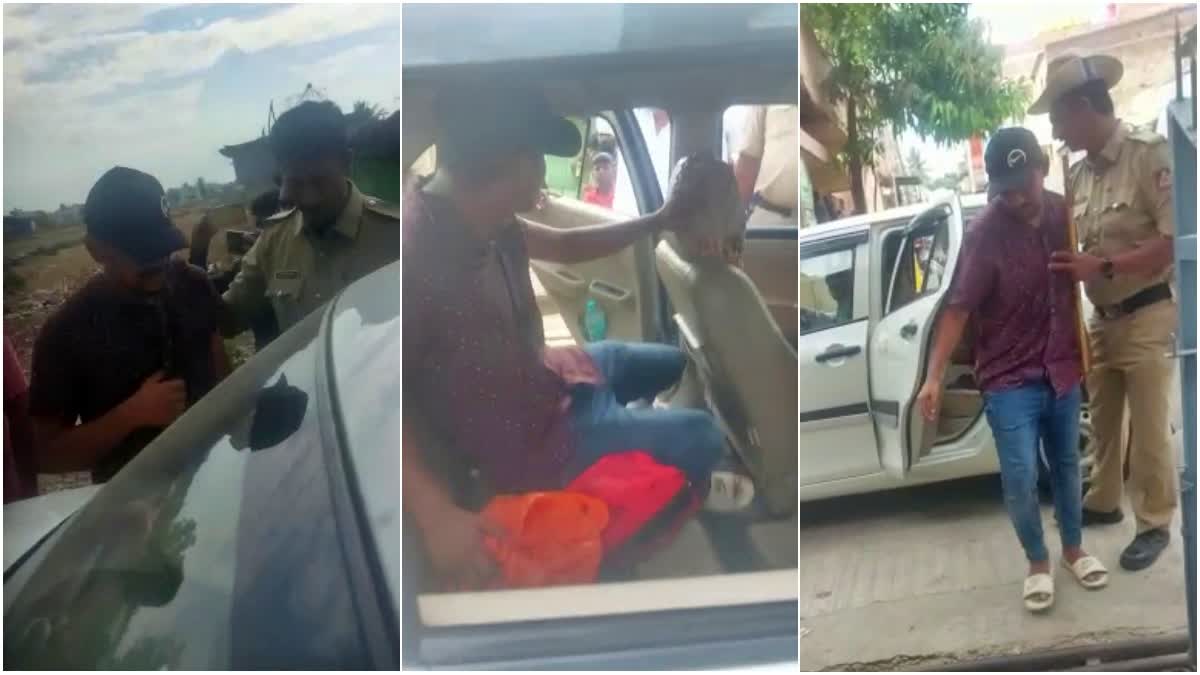 Man arrested for luring voters  luring voters by offering silver Ganesha  Davanagere assembly election 2023  ಬೆಳ್ಳಿ ಗಣೇಶ ನೀಡಿ ಮತದಾರರಿಗೆ ಆಮಿಷ  ಬೆಳ್ಳಿ ಗಣೇಶ ನೀಡಿ ಮತದಾರರಿಗೆ ಆಮಿಷ ಆರೋಪ  ದಾವಣಗೆರೆ ದಕ್ಷಿಣ ವಿಧಾನಸಭಾ ಕ್ಷೇತ್ರ  ಬಹಿರಂಗವಾಗಿ ಬೆಳ್ಳಿ ಗಣೇಶ ನೀಡಿ ಮತದಾರರಿಗೆ ಆಮಿಷ  ದಕ್ಷಿಣ ಮತಕ್ಷೇತ್ರದಲ್ಲಿ ಚುನಾವಣ ಕಣ  ಚುನಾವಣಾ ಅಧಿಕಾರಿಗಳಿಗೆ ಒಪ್ಪಿಸಿರುವ ಘಟನೆ  ಎಸ್​ಜೆಎಂ ನಗರದಲ್ಲಿ ಬೆಳ್ಳಿ ಮೂರ್ತಿ