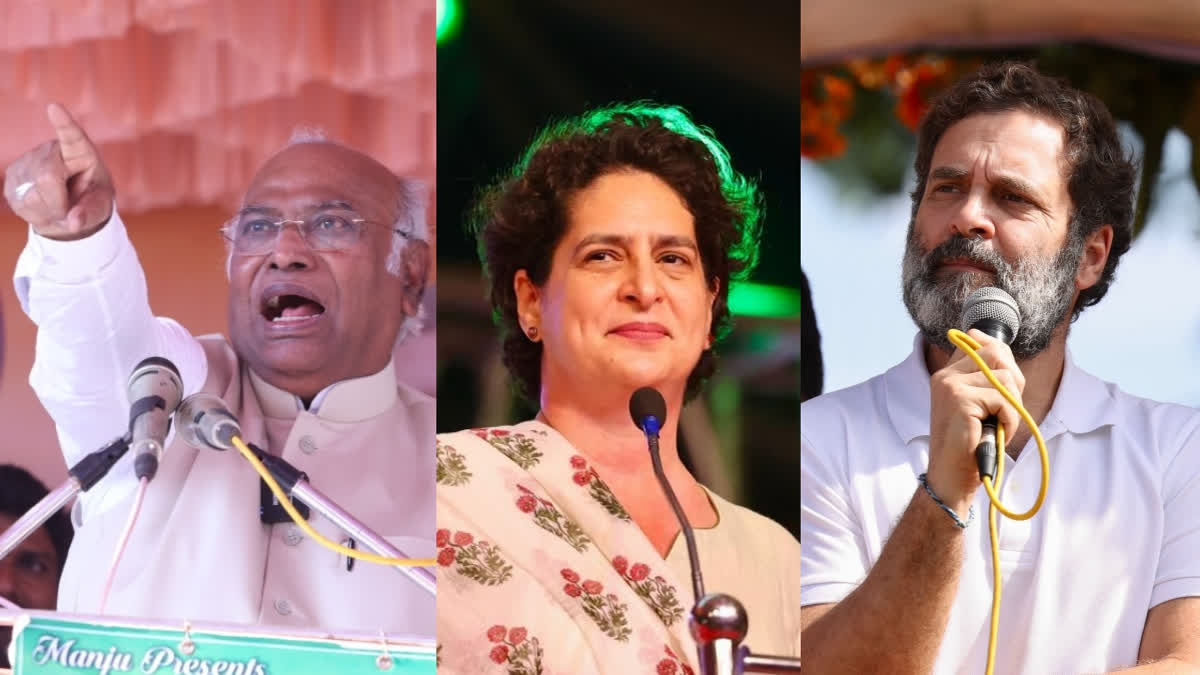 Party chief Mallikarjun Kharge, disqualified Wayanad MP Rahul Gandhi and general secretary Priyanka Gandhi Vadra have set their eyes on Madhya Pradesh, Rajasthan, Chhattisgarh and Telangana which will go to elections later this year.