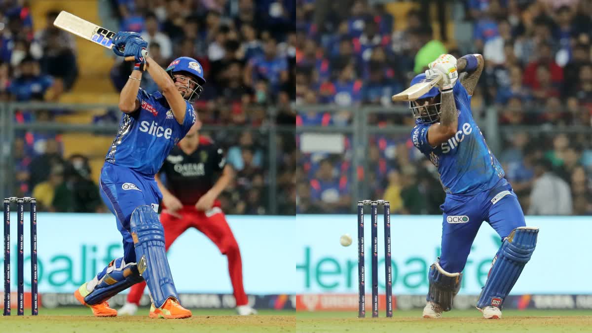 IPL 2023  ഇന്ത്യൻ പ്രീമിയർ ലീഗ്  Indian Premier League  Mumbai Indians  മുംബൈ ഇന്ത്യൻസ്  Royal Challengers Bangalore  മുംബൈ ബാംഗ്ലൂർ  ബാംഗ്ലൂരിനെതിരെ മുംബൈക്ക് ജയം  ഇഷാൻ കിഷൻ  സൂര്യകുമാർ യാദവ്  നെഹാൽ വധേര  ഫഫ്‌ ഡു പ്ലസിസ്