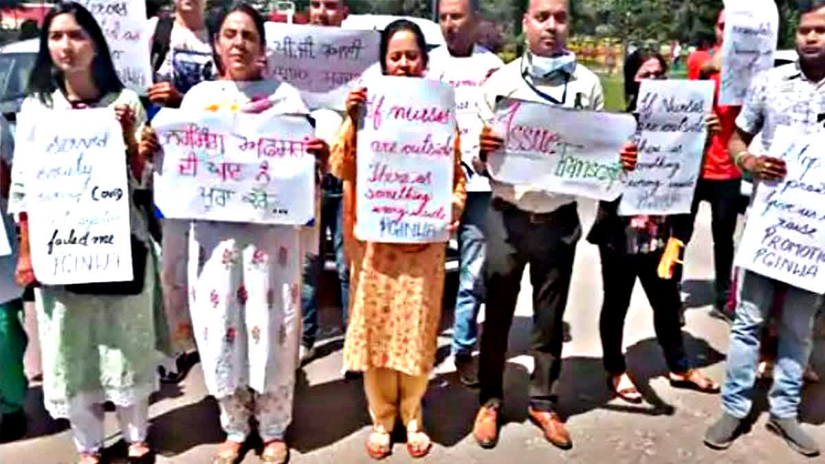Nurses Protest in Chandigarh PGI