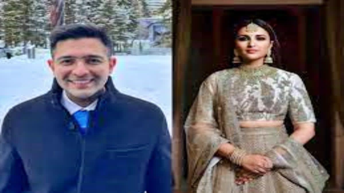 Raghav chadda right side and Parineeti in left side of the image