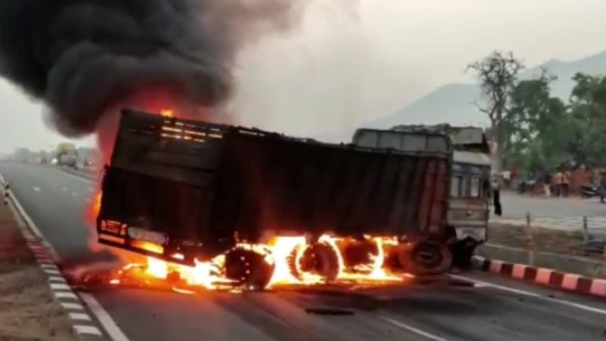 Coal laden truck caught fire