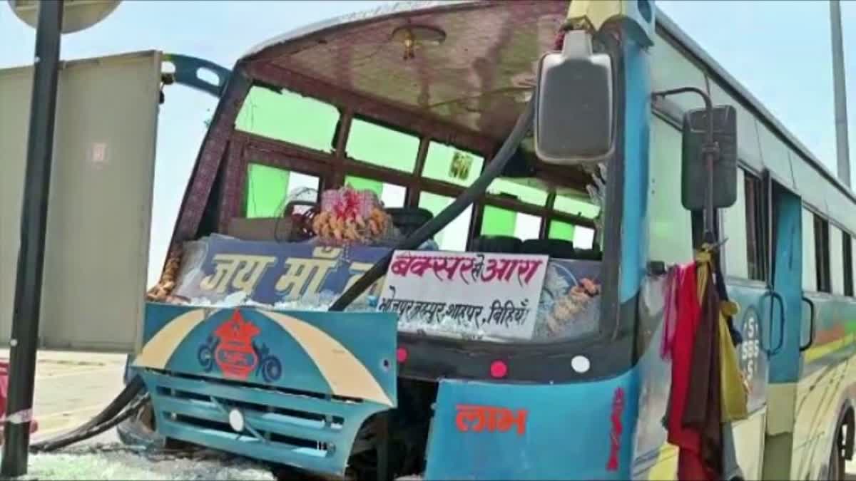 Passenger bus collided with divider of toll plaza