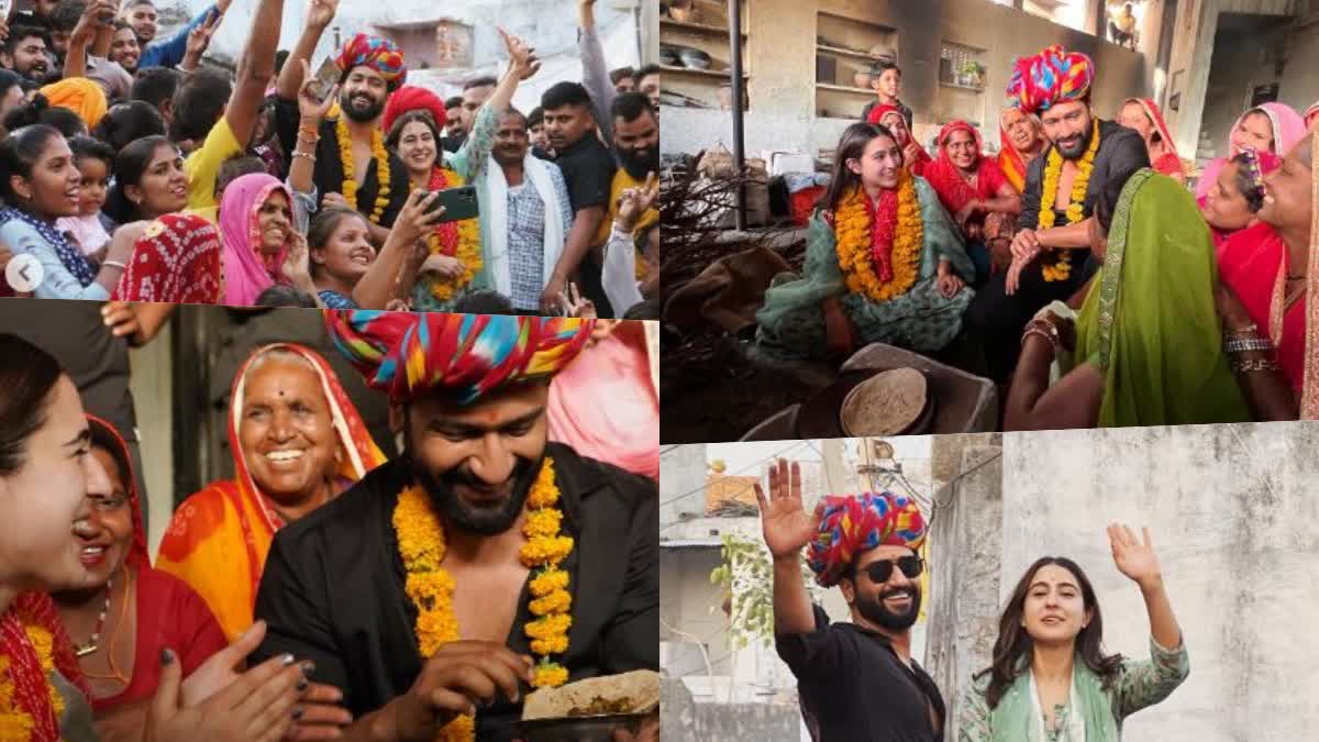 Sara Ali Khan Vicky Kaushal in Rajasthan  Sara Ali Khan Vicky Kaushal meet rajasthani family  Vicky Sara with 170 members family in Rajasthan  Sara Vicky Zara Hatke Zara Bachke promotions  Hatke Zara Bachke rajasthan promotions  Sara Ali Khan latest news  Vicky Kaushal latest news  Vicky Kaushal Instagram  സാറ അലി ഖാനും വിക്കി കൗശലും  സാറ അലി ഖാൻ വിക്കി കൗശൽ  സാറ അലി ഖാൻ  വിക്കി കൗശൽ  സാരാ ഹട്‌കെ സാരാ ബച്ച്‌കെ  വൈറൽ  വൈറൽ വീഡിയോ