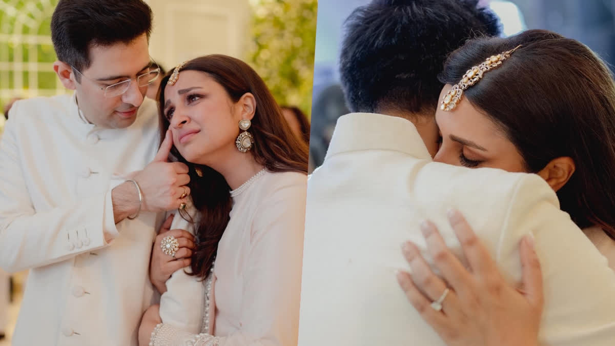 'He is my home' says Parineeti Chopra as Raghav Chadha wipes tears off her face in pictures from engagement bash
