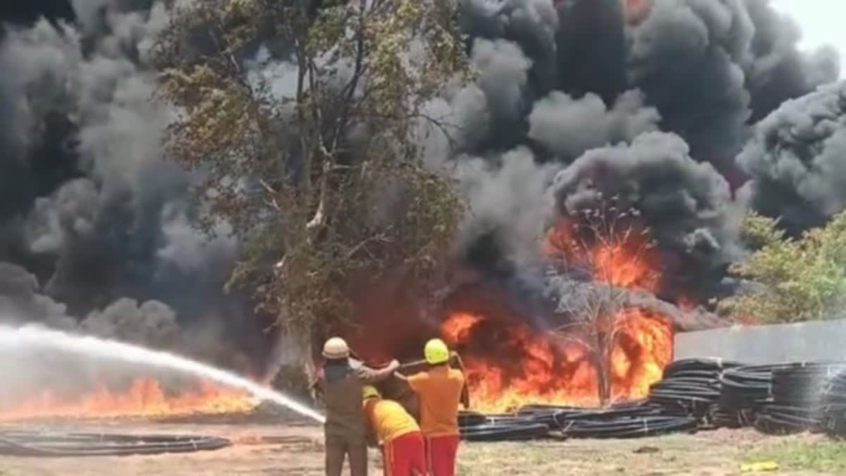 fire breaks out at pipe godown