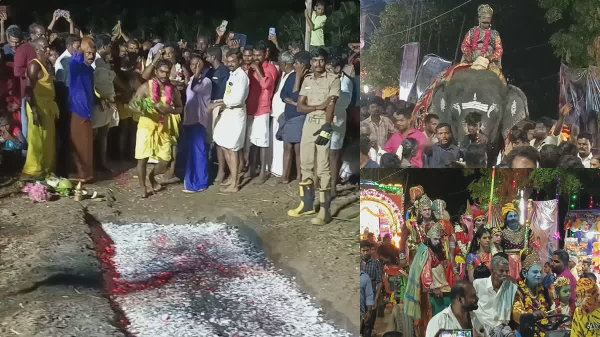 Thimithi festival once in five years was held at the Draupadi Amman temple in Mela Uthamanallur village near Thiruvaiyaru