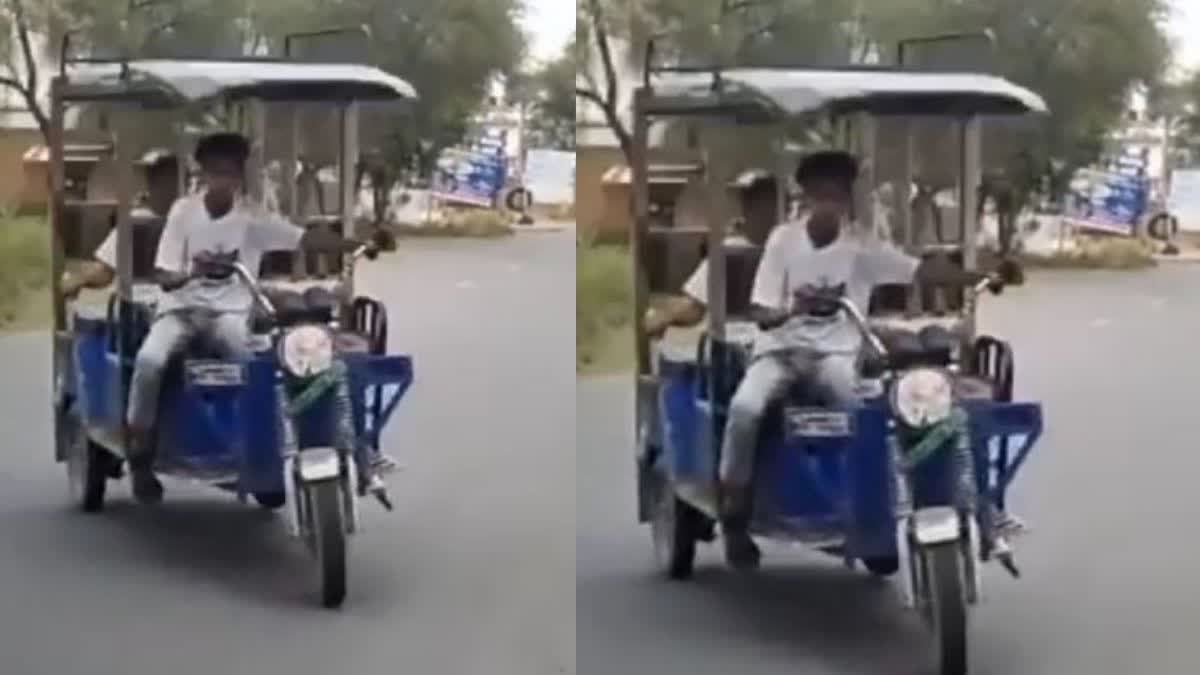 ई-रिक्शा से स्टंटबाजी करने का वीडियो