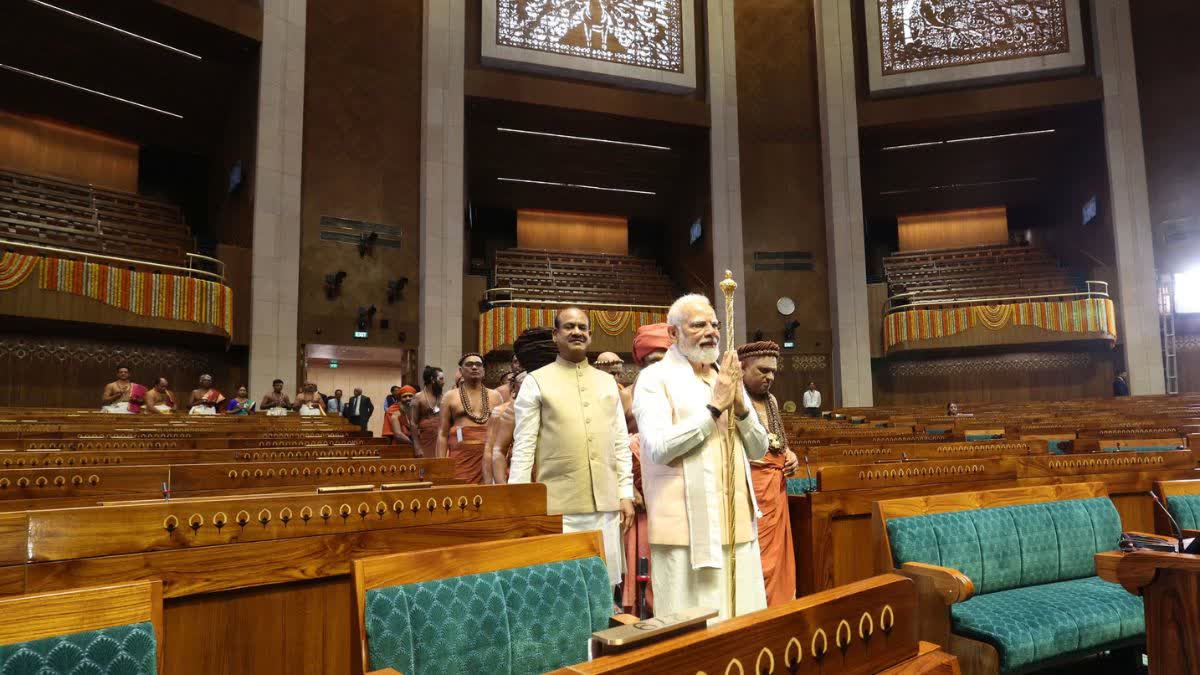 new parliament building pm modi with sengol