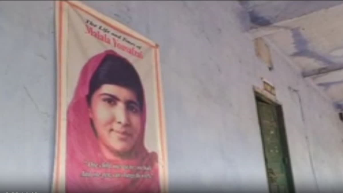 Photo of Pakistan's Nobel laureate Malala Yousafzai adoring  the wall of a Jharkhand school