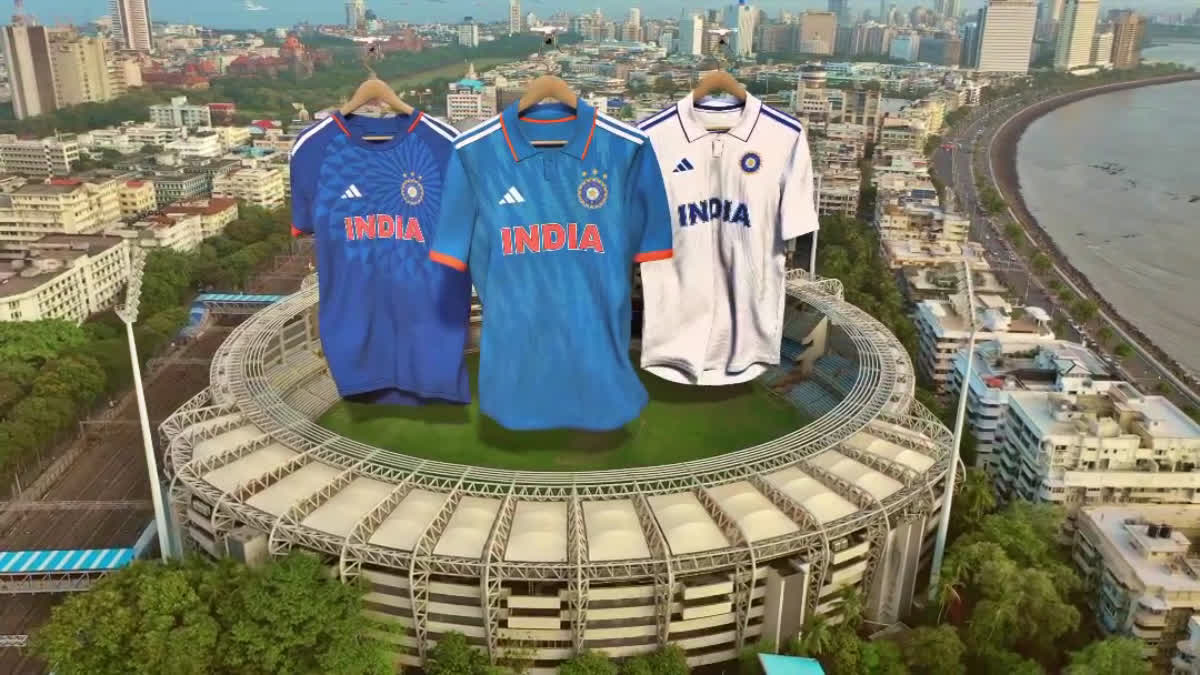 New Jerseys For Indian Cricket Team  New Jerseys For Indian Cricket Team Released  World Test Championship  World Test Championship 2023  ಮೂರು ಫಾರ್ಮ್ಯಾಟ್‌ಗಳಿಗೂ ಹೊಸ ಜೆರ್ಸಿ  ಟೀಂ ಇಂಡಿಯಾದ ಮೂರು ಫಾರ್ಮ್ಯಾಟ್‌ಗಳಿಗೂ ಹೊಸ ಜೆರ್ಸಿ  ಹೊಸ ಜೆರ್ಸಿ ಅನಾವರಣಗೊಳಿಸಿದ ಅಡಿಡಾಸ್​ ಭಾರತೀಯ ಕ್ರಿಕೆಟ್ ತಂಡದ ಹೊಸ ಕಿಟ್ ಪ್ರಾಯೋಜಕ  ಟೀಮ್ ಇಂಡಿಯಾದ ಹೊಸ ಜೆರ್ಸಿ  ಆಸ್ಟ್ರೇಲಿಯಾ ವಿರುದ್ಧದ ವಿಶ್ವ ಟೆಸ್ಟ್ ಚಾಂಪಿಯನ್‌ಶಿಪ್  ಟೀಮ್ ಇಂಡಿಯಾದ ಹೊಸ ಜೆರ್ಸಿಯ ಫಸ್ಟ್ ಲುಕ್  ಭಾರತೀಯ ಕ್ರಿಕೆಟ್ ತಂಡ