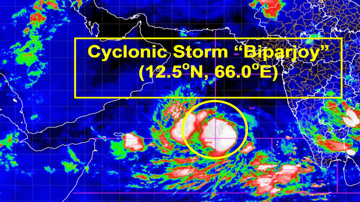 Biporjoy Cyclonic storm develops over Arabian Sea  could make landfall in India  Biporjoy Cyclonic storm  ಬೈಪರ್​ಜಾಯ್​ ಚಂಡಮಾರುತದ ಭೀತಿ  ವಾಯುಭಾರ ಕುಸಿತ  ಕರ್ನಾಟಕ ಸೇರಿ ನಾಲ್ಕು ರಾಜ್ಯದಲ್ಲಿ ಭಾರೀ ಮಳೆ  ರಾಜ್ಯದಲ್ಲಿ ಭಾರೀ ಮಳೆಯಾಗುವ ಸಾಧ್ಯತೆ  ಅರಬ್ಬಿ ಸಮುದ್ರದಲ್ಲಿ ವಾಯುಭಾರ ಕುಸಿತ  ಬೈಪರ್​ಜಾಯ್​ ಚಂಡಮಾರುತ ಭಾರತಕ್ಕೆ  ದೇಶದ ಕರಾವಳಿ ಪ್ರದೇಶಗಳಲ್ಲಿ ಮತ್ತೊಂದು ಚಂಡಮಾರುತ  ಆಗ್ನೇಯ ಅರಬ್ಬಿ ಸಮುದ್ರದ ಮೇಲಿನ ಕಡಿಮೆ ಒತ್ತಡ  ಭಾರತೀಯ ಹವಾಮಾನ ಇಲಾಖೆ  ಸೈಕ್ಲೋನಿಕ್ ಚಂಡಮಾರುತವಾಗಿ ಬದಲಾಗುವ ಸಾಧ್ಯತೆ