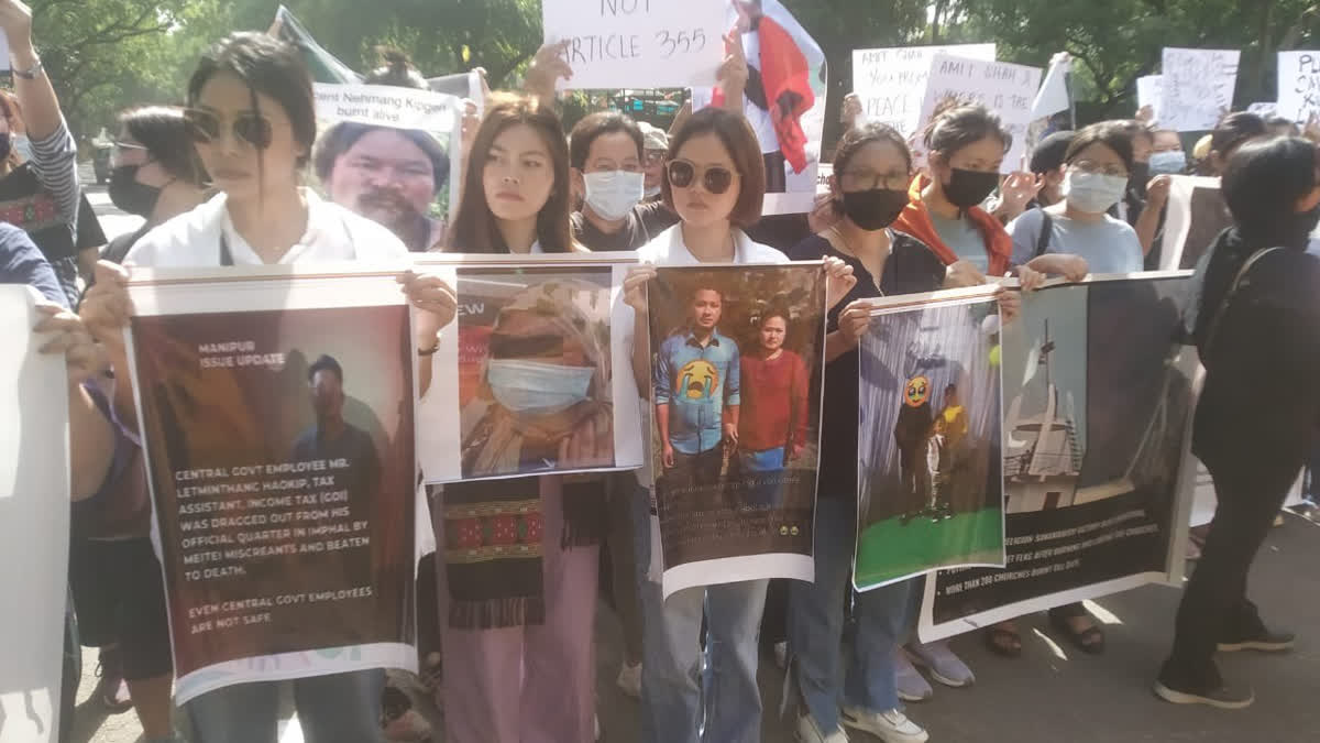 Kuki community people staging a protest in New Delhi