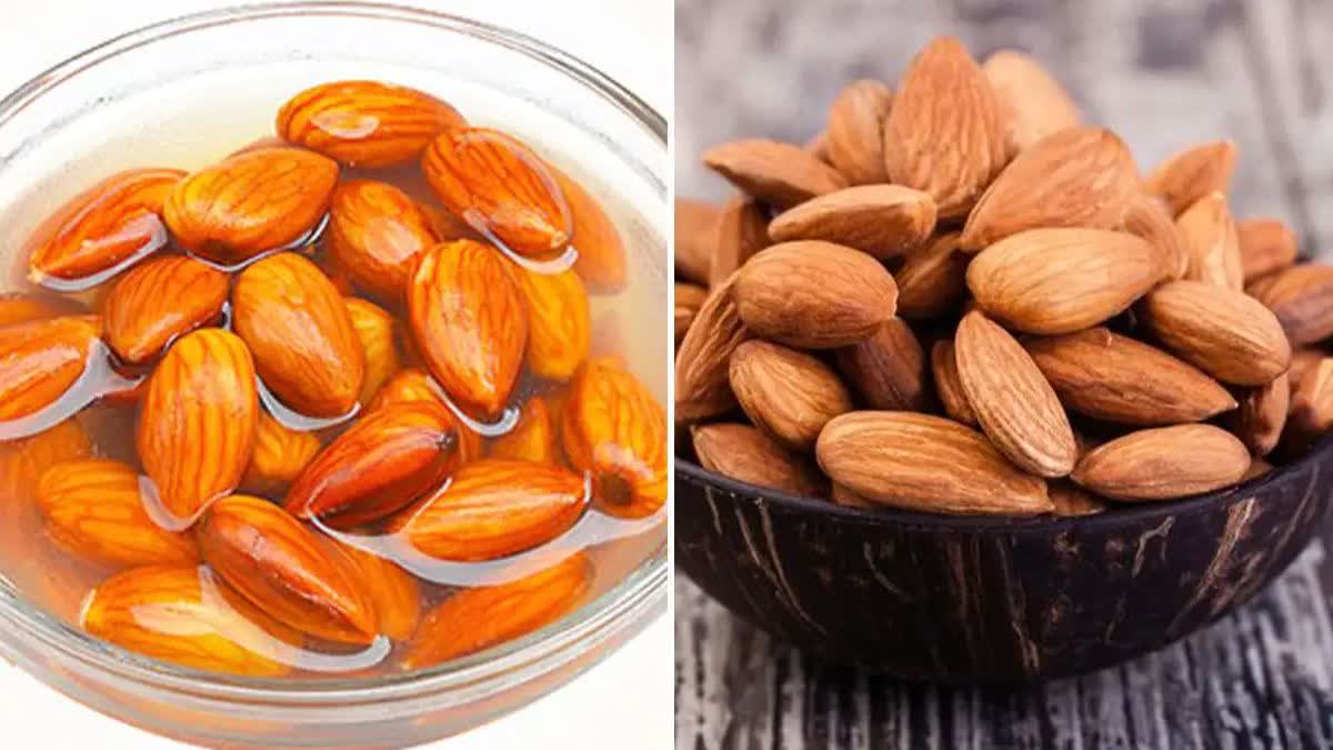 Soaked and raw almonds