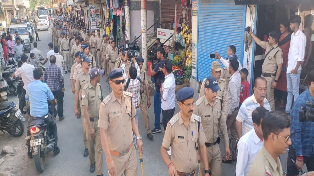 Uttarakhand Police Stages flag march in Purola of Uttarkashi