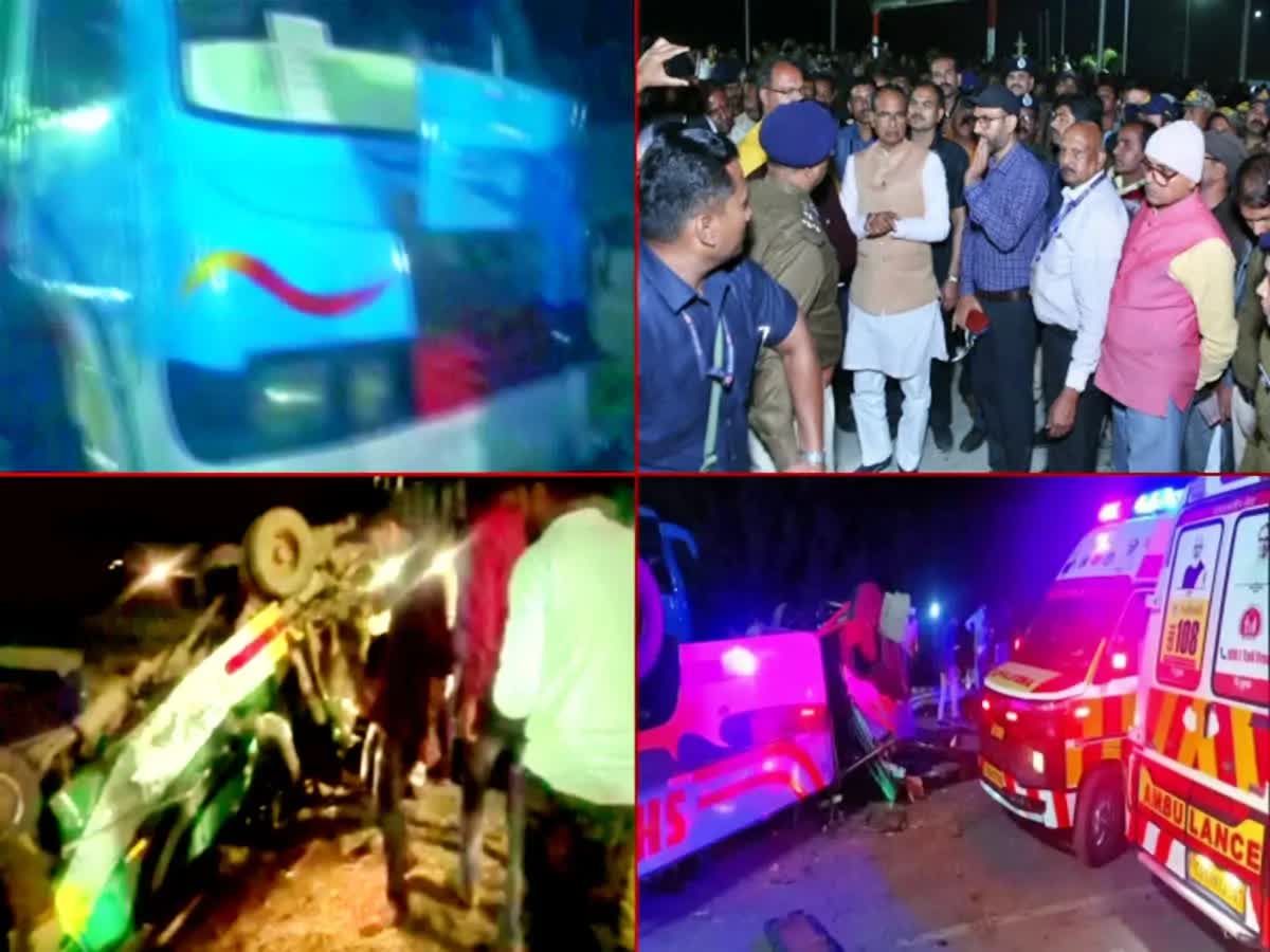 அமித்ஷா மாநாட்டில் கலந்து கொண்ட 14 பேர் பலி - பேருந்து விபத்தில் பலியான பரிதாபம்!, a-truck-collides-to-buses-in-madhya-pradesh-14-dead-and-more-than-50-peoples-were-injured