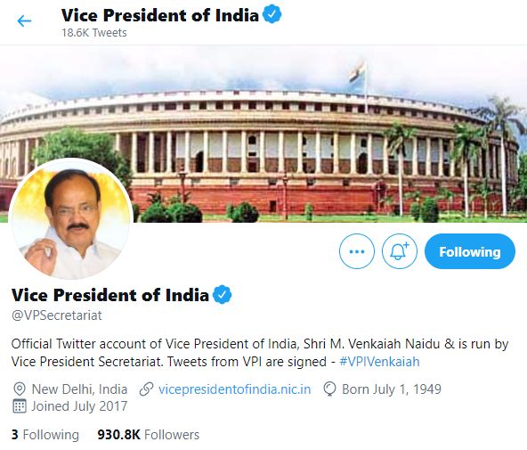 Twitter removes blue badge from Vice President Venkaiah Naidu's personal verified account