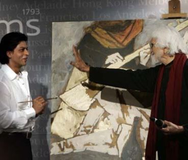 great painter Maqbool Fida Hussain with Shahrukh Khan